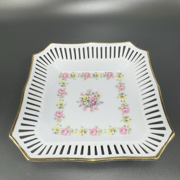 Schwarzenhammer Bavaria Hand Painted Square Reticulated Edge Dish Tray Plate VTG - Picture 10 of 10